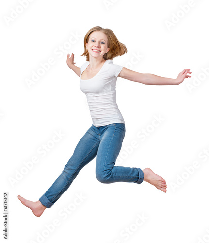 happy girl jumping isolated on white © JenkoAtaman
