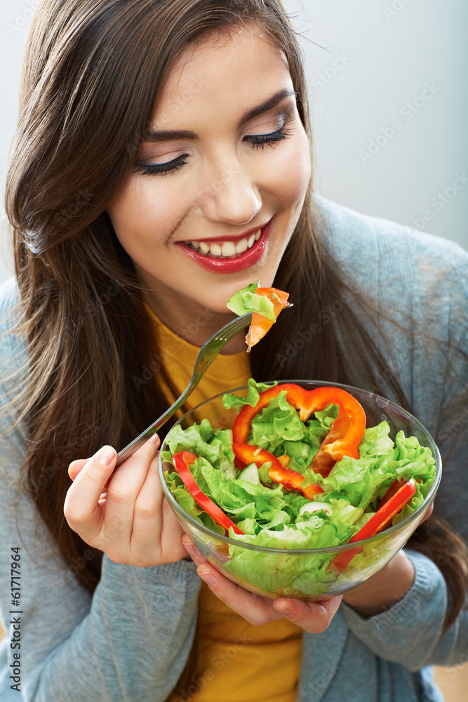 Diet woman isolated portrait. Close up female face. Diet woman isolated portrait. Close up female face.