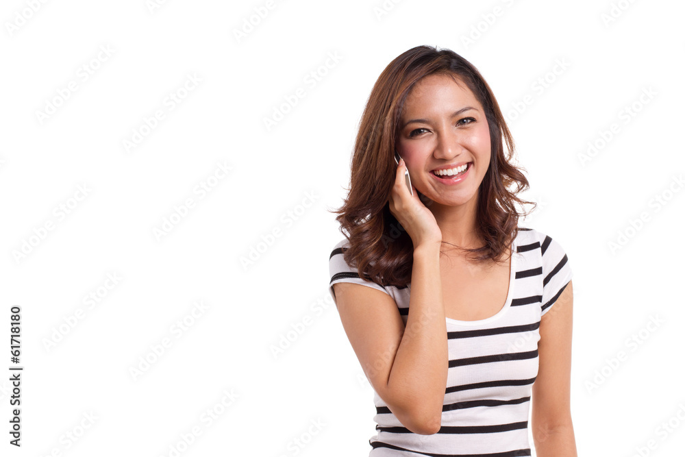 happy, positive, smiling woman talks with her cellular phone happy, positive, smiling woman talks with her cellular phone