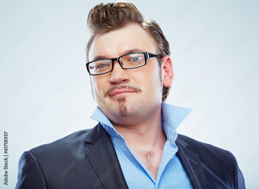 Business man funny portrait. Isolated.