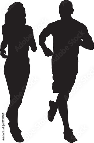 Silhouettes girls and guys that run