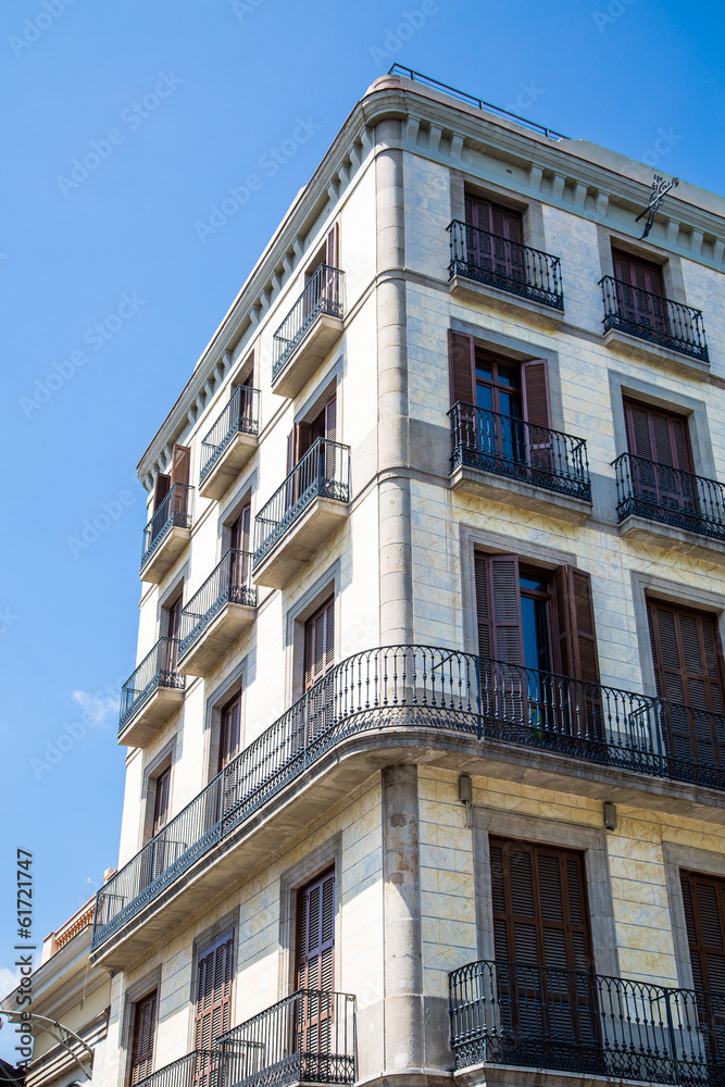 Wrought Iron around Balconies of Old Barcelona Hotel Wrought Iron around Balconies of Old Barcelona Hotel