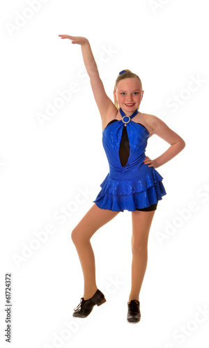 Smiling Teen Tap Dancer in Blue Dress