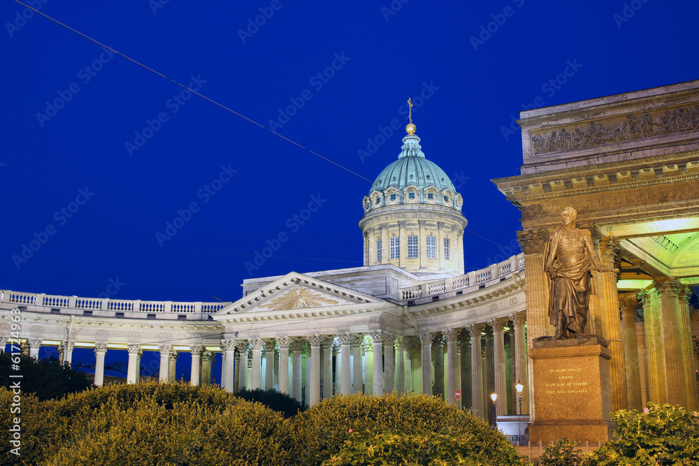 Kazan Cathedral in St. Petersburg at night