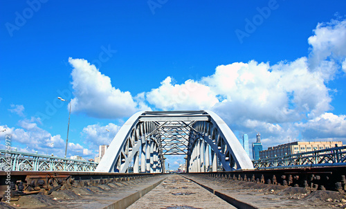 Railway bridge with steel spans in Moscow photo
