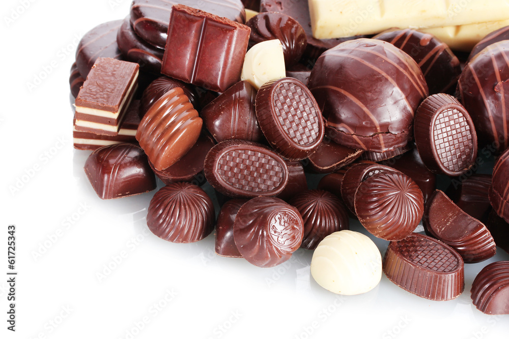 Many different chocolate candy isolated on white Many different chocolate candy isolated on white