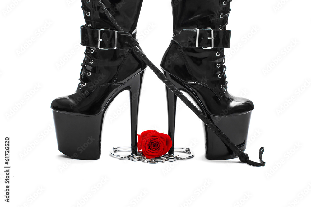 High heel boots with whip rose and handcuffs Illustration Stock | Adobe  Stock