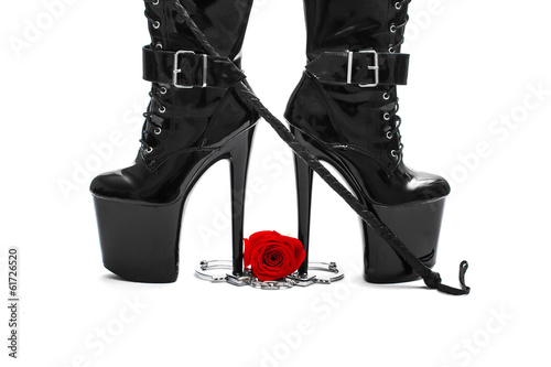 Samolepka High heel boots with whip rose and handcuffs