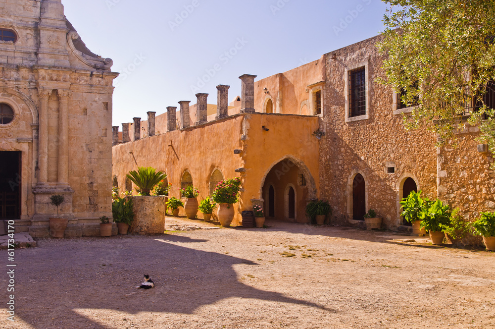 Yard at famous Arcady monastery, island of Crete