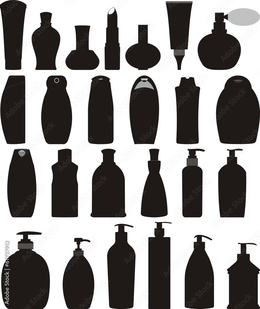 Bottles of cosmetic vector set - obrazy, fototapety, plakaty 
