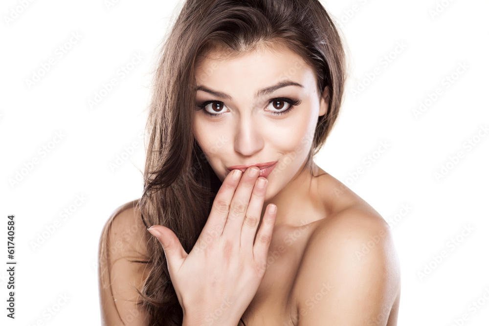 ashamed young woman on white background ashamed young woman on white background
