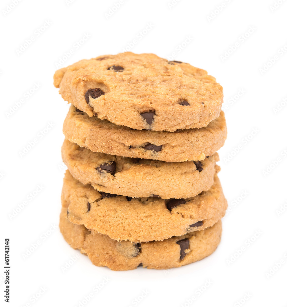 Chocolate chip cookies isolated on white background. Chocolate chip cookies isolated on white background.