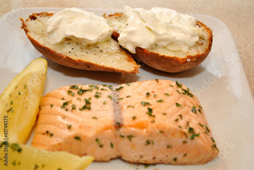 Fresh Salmon with a Side of Baked Potatoes