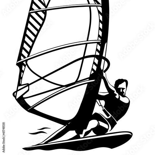 black and white illustration of windsurfing hero