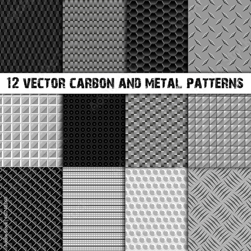 Set of 12 carbon and metal seamless pattern