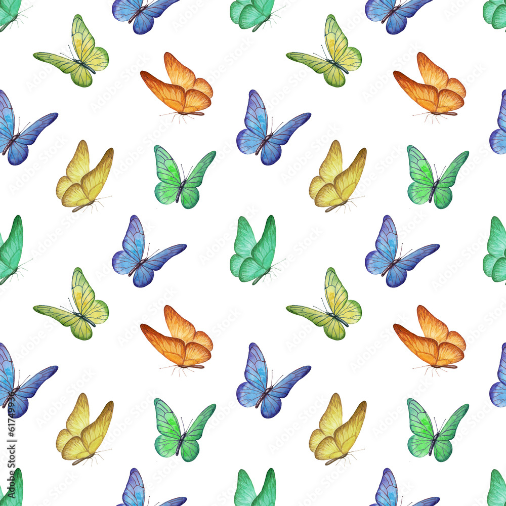 Seamless pattern with watercolor butterfly illustrations Seamless pattern with watercolor butterfly illustrations