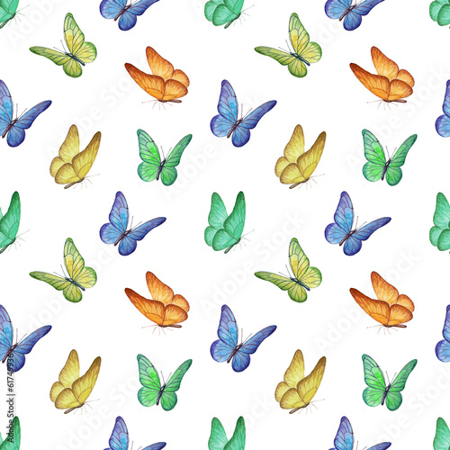 Seamless pattern with watercolor butterfly illustrations