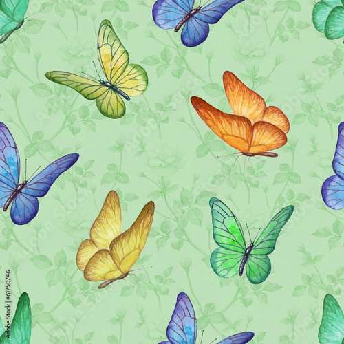 Seamless pattern with watercolor butterfly illustrations