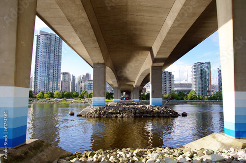 Fotografie The foundations of Cambie Bridge spanning False Creek , Vancouve