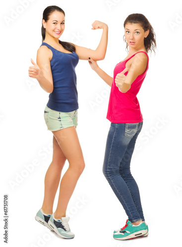 Two sporty girls isolated