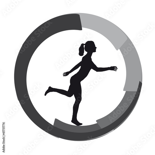 Im Hamsterrad laufen, Burout und Stress, Silhouette einer Frau - Symbol