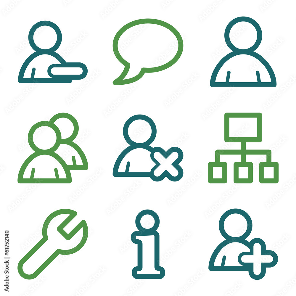 Users web icons, green line set Users web icons, green line set
