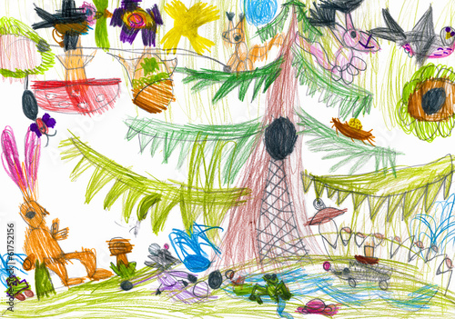 forest and wild animals. child drawing