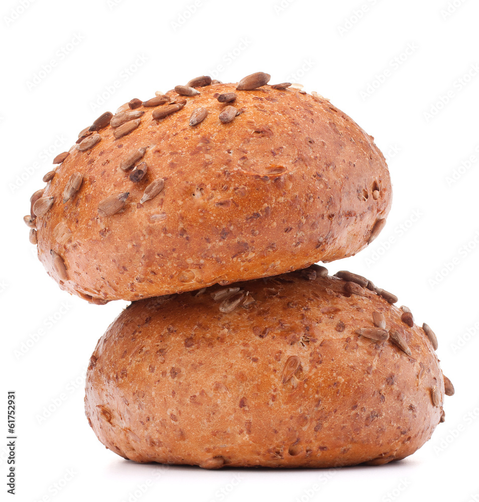 Two hamburger bun or roll with sesame seeds cutout Two hamburger bun or roll with sesame seeds cutout