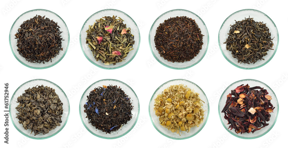 Assortment of dried tea leaves. Assortment of dried tea leaves.