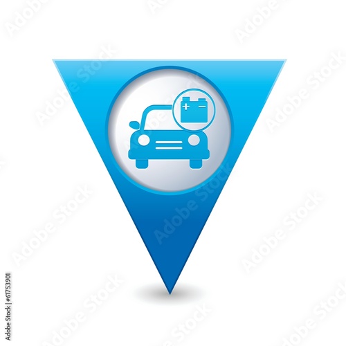 Car service. Car with accumulator icon on map pointer