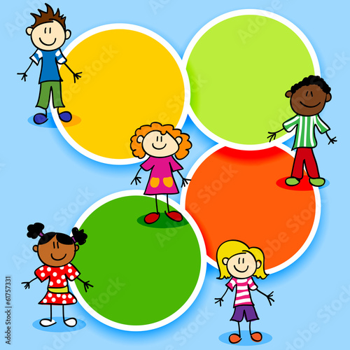Cartoon kids and color circles