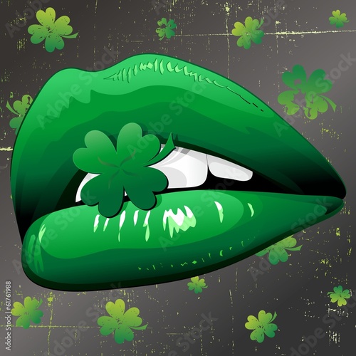 St Patrick Shamrock on Sensual Green Lips