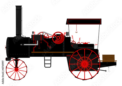 Vintage steam traction engine. Vector.