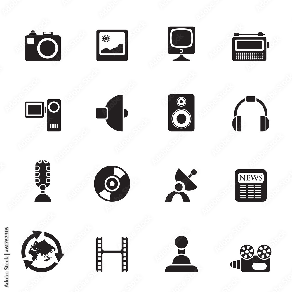 Silhouette Media and household equipment icons Silhouette Media and household equipment icons
