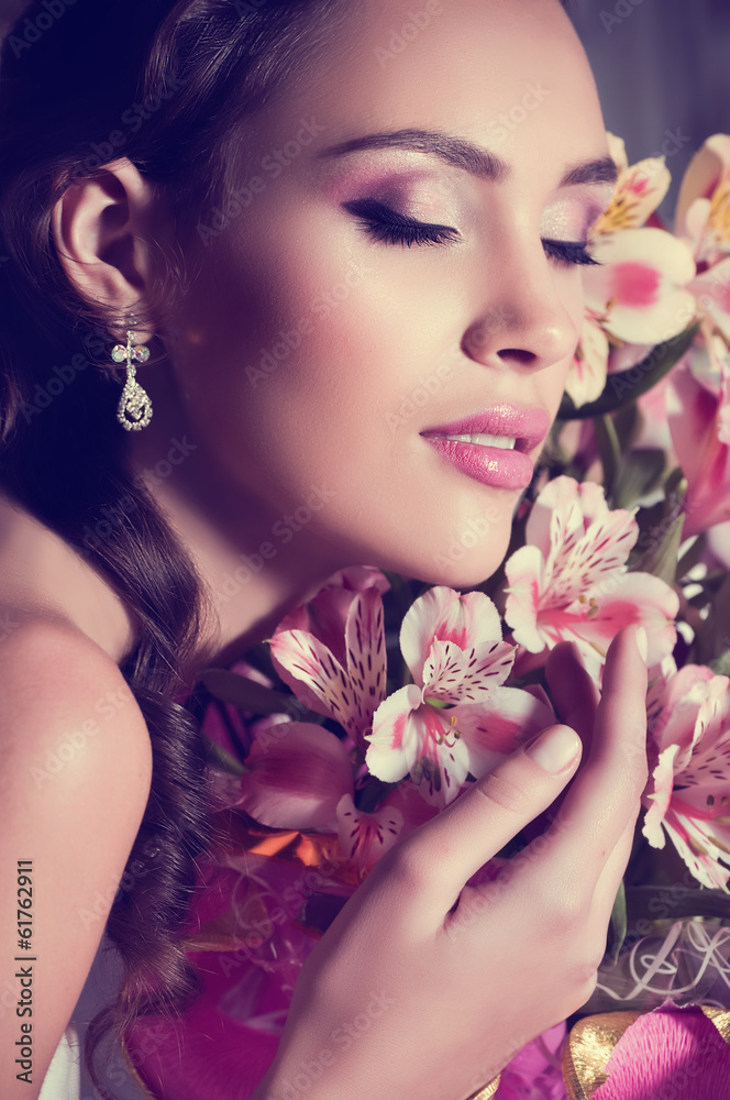 Fototapeta premium Portrait of beautiful young woman with makeup