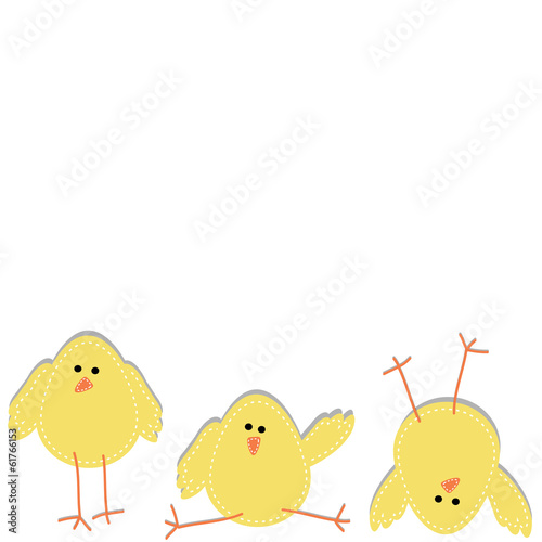 Three chicks on the bottom of the page in funny poses