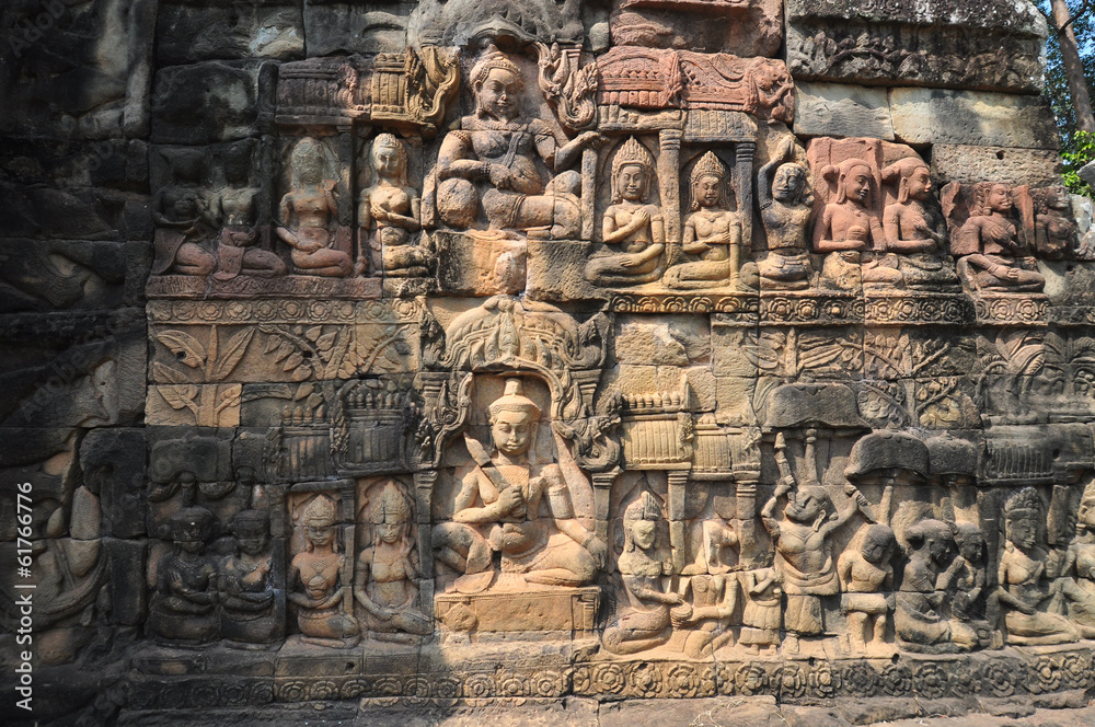 Detail of Terrace of Leper King in Angkor Thom temple  in Siem R