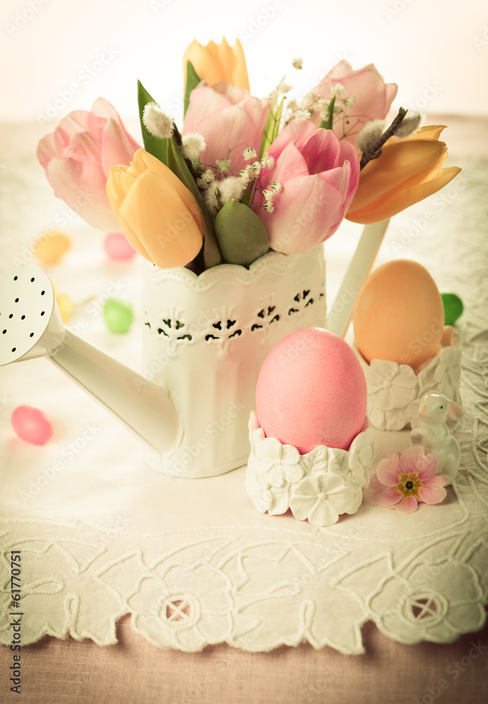 Plakat Easter eggs and spring flowers