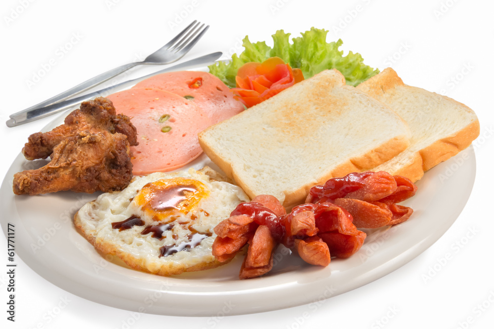 Traditional breakfast eggs with bread