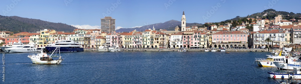 Panorama of Imperia from the sea, Italy