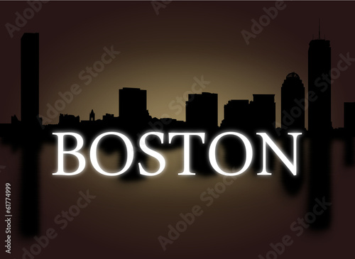Boston skyline reflected with dramatic sky text illustration