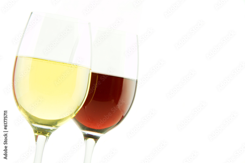 Glass of white and red wine isolated Glass of white and red wine isolated