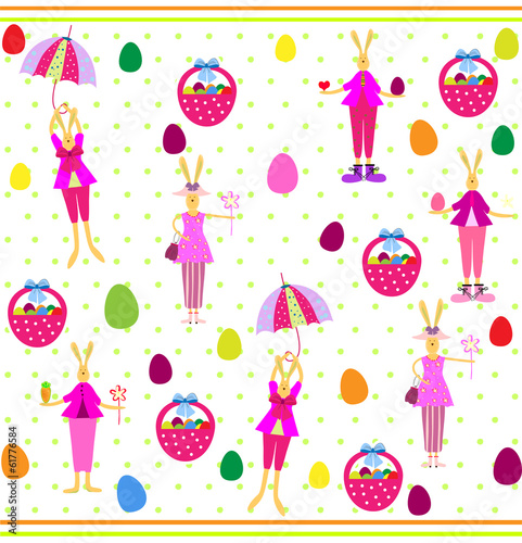Cute Easter seamless with bunnies and eggs