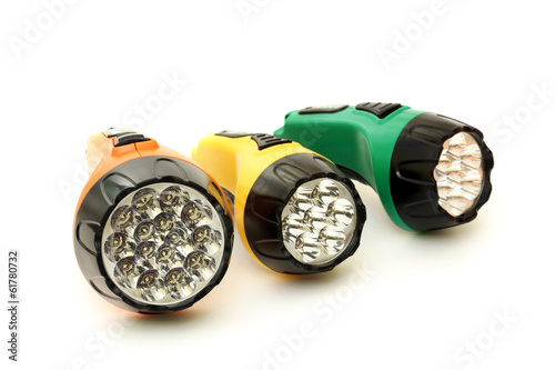 Three colorful LED flashlights