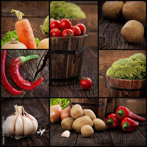 Organic vegetables collage