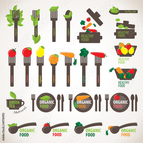 Organic, Healthy And Vegetarian Food Icons