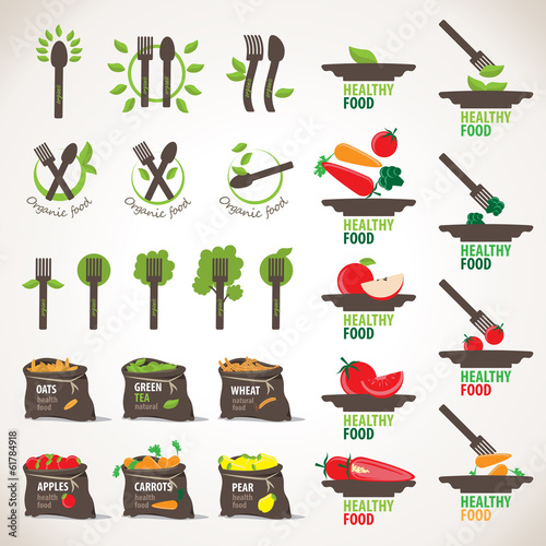 Organic, Healthy And Vegetarian Food Icons