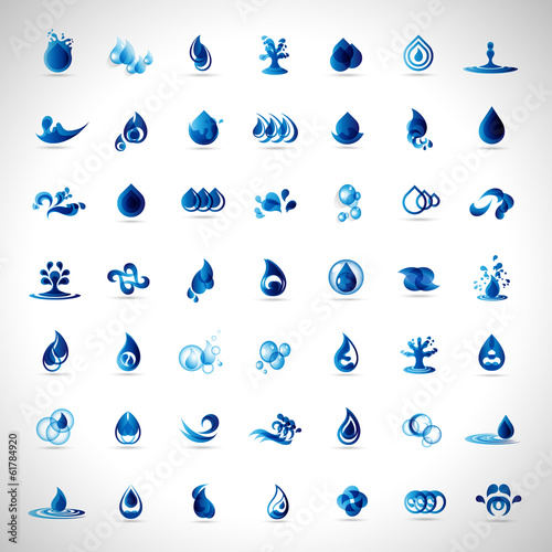Water And Drop Icons Set - Isolated On Gray Background