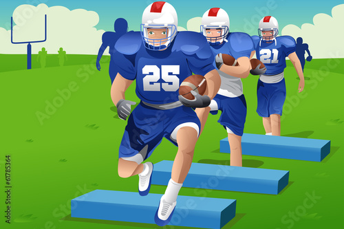 Kids in American football practice