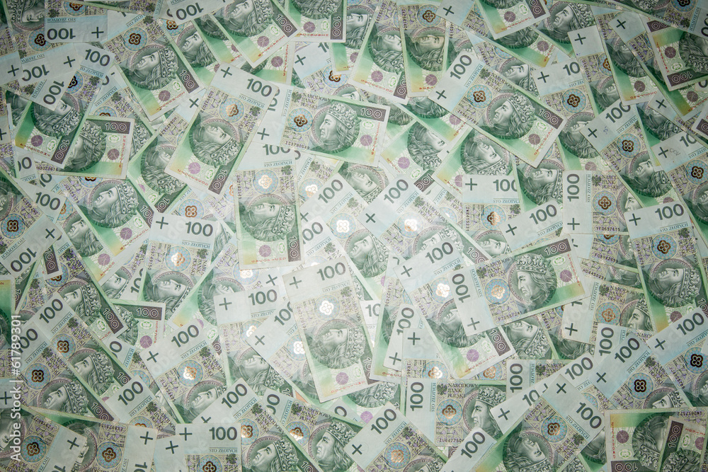 Polish money in denominations of 100 zloty PLN